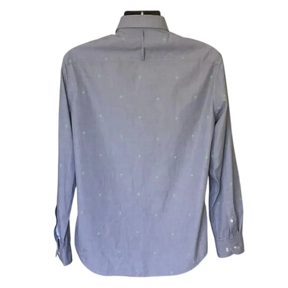 Banana Republic Luxe Poplin Shirt Men’s M Slim Fit Blue Green Palm Tree Cotton